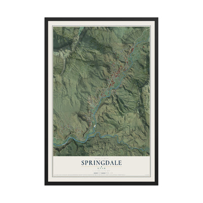 Map of Springdale, Utah, 12 x 18 inch print in a black wood frame