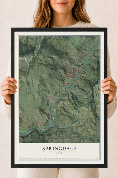 Map of Springdale, Utah, 18 x 24 inch print in a black wood frame