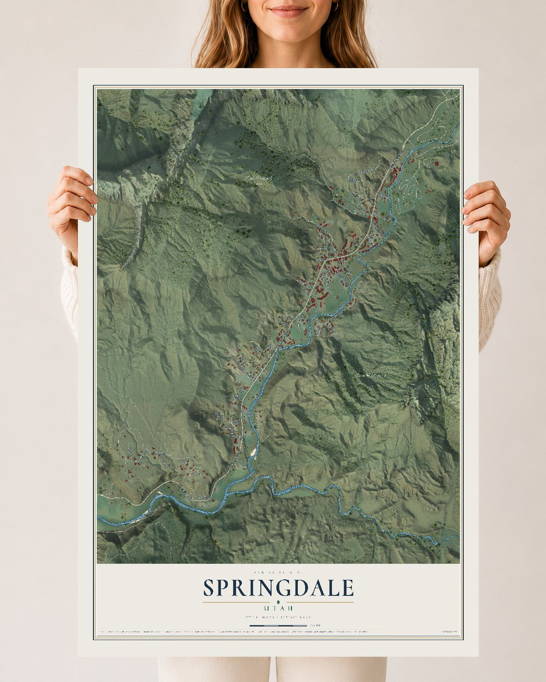 Map of Springdale, Utah, 24 x 36 inch unframed archival matte print