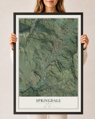 Map of Springdale, Utah, 24 x 36 inch print in a black wood frame