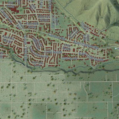 Second close-up of the map of Springville, Utah print showing more streets and buildings