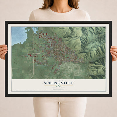 Map of Springville, Utah, 18 x 24 inch print in a black wood frame