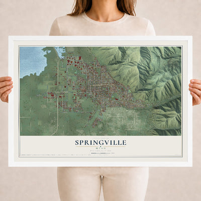 Map of Springville, Utah, 18 x 24 inch print in a white wood frame