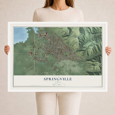 Map of Springville, Utah, 24 x 36 inch print in a white wood frame