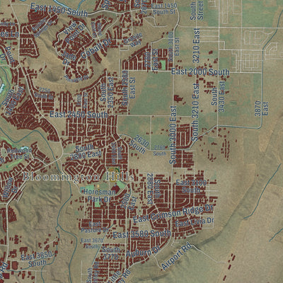 Second close-up of the map of St. George, Utah print showing more streets and buildings