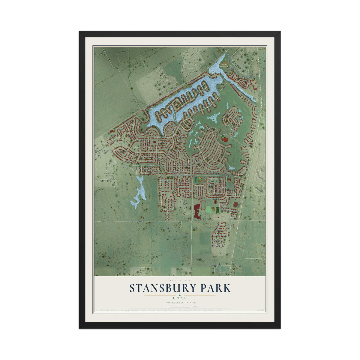 Map of Stansbury Park, Utah, 12 x 18 inch print in a black wood frame