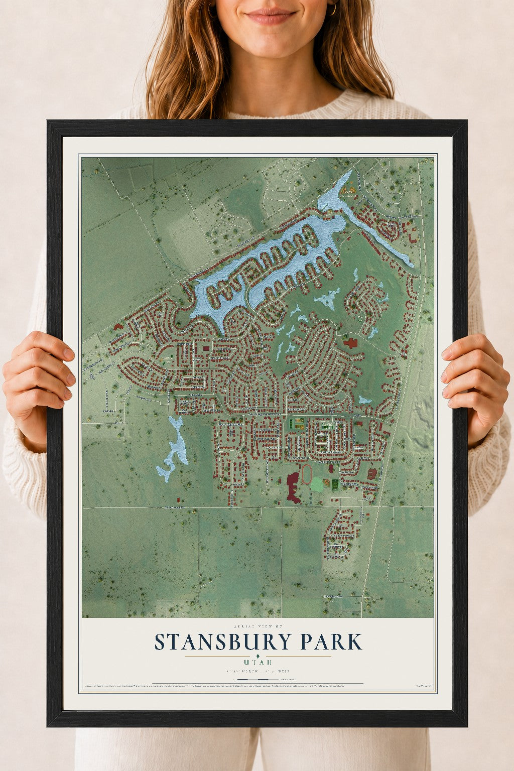 Map of Stansbury Park, Utah, 18 x 24 inch print in a black wood frame