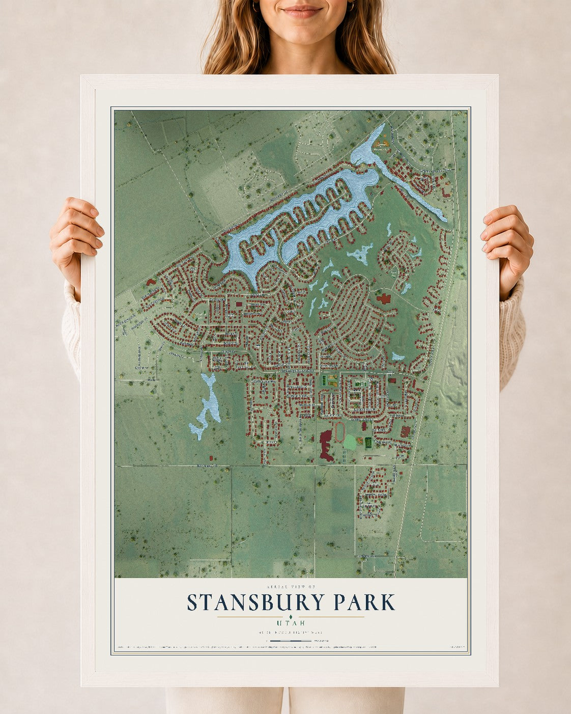 Map of Stansbury Park, Utah, 24 x 36 inch print in a white wood frame