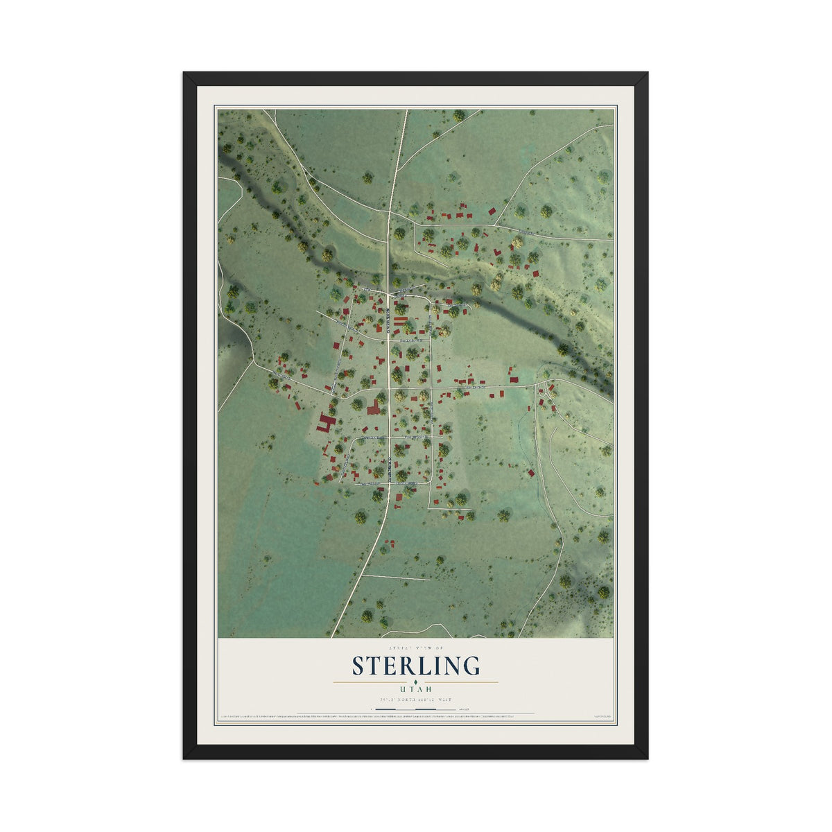 Map of Sterling, Utah, 12 x 18 inch print in a black wood frame