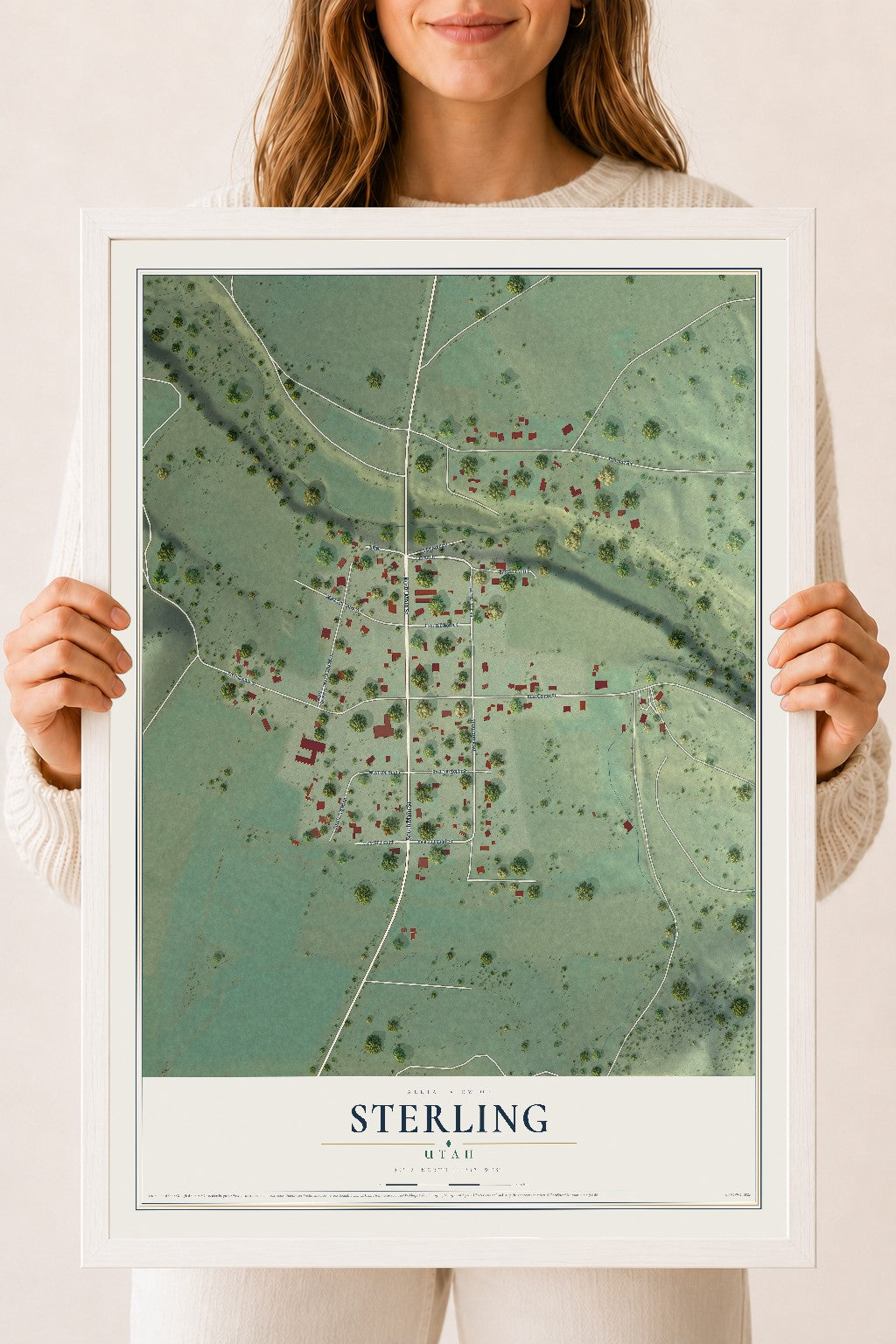 Map of Sterling, Utah, 18 x 24 inch print in a white wood frame