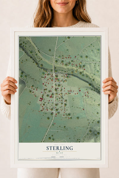 Map of Sterling, Utah, 18 x 24 inch print in a white wood frame