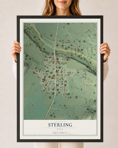Map of Sterling, Utah, 24 x 36 inch print in a black wood frame