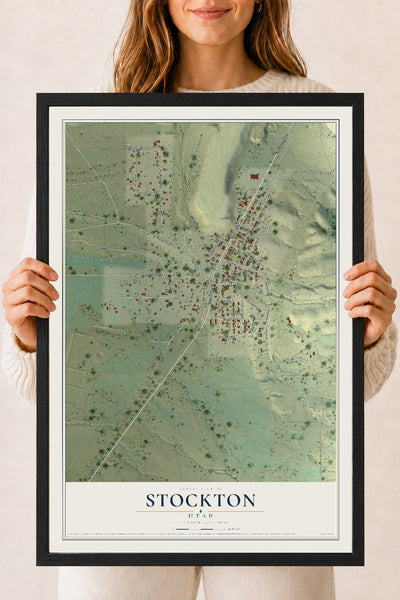 Map of Stockton, Utah, 18 x 24 inch print in a black wood frame