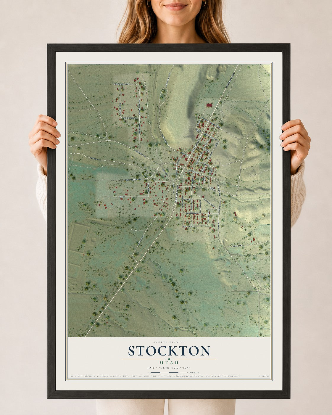 Map of Stockton, Utah, 24 x 36 inch print in a black wood frame
