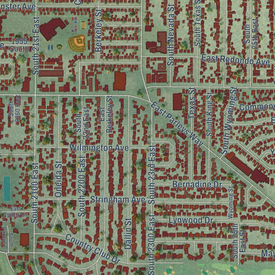 Close-up of the map of Sugar House, Utah print showing street and building detail