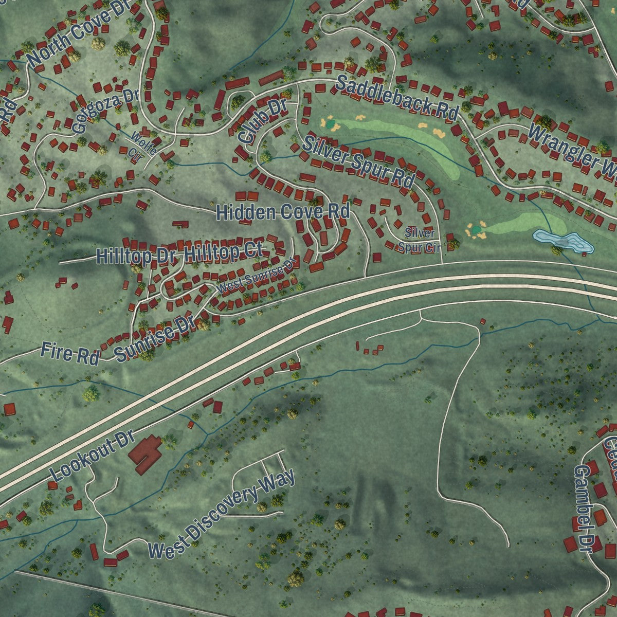 Second close-up of the map of Summit Park, Utah print showing more streets and buildings