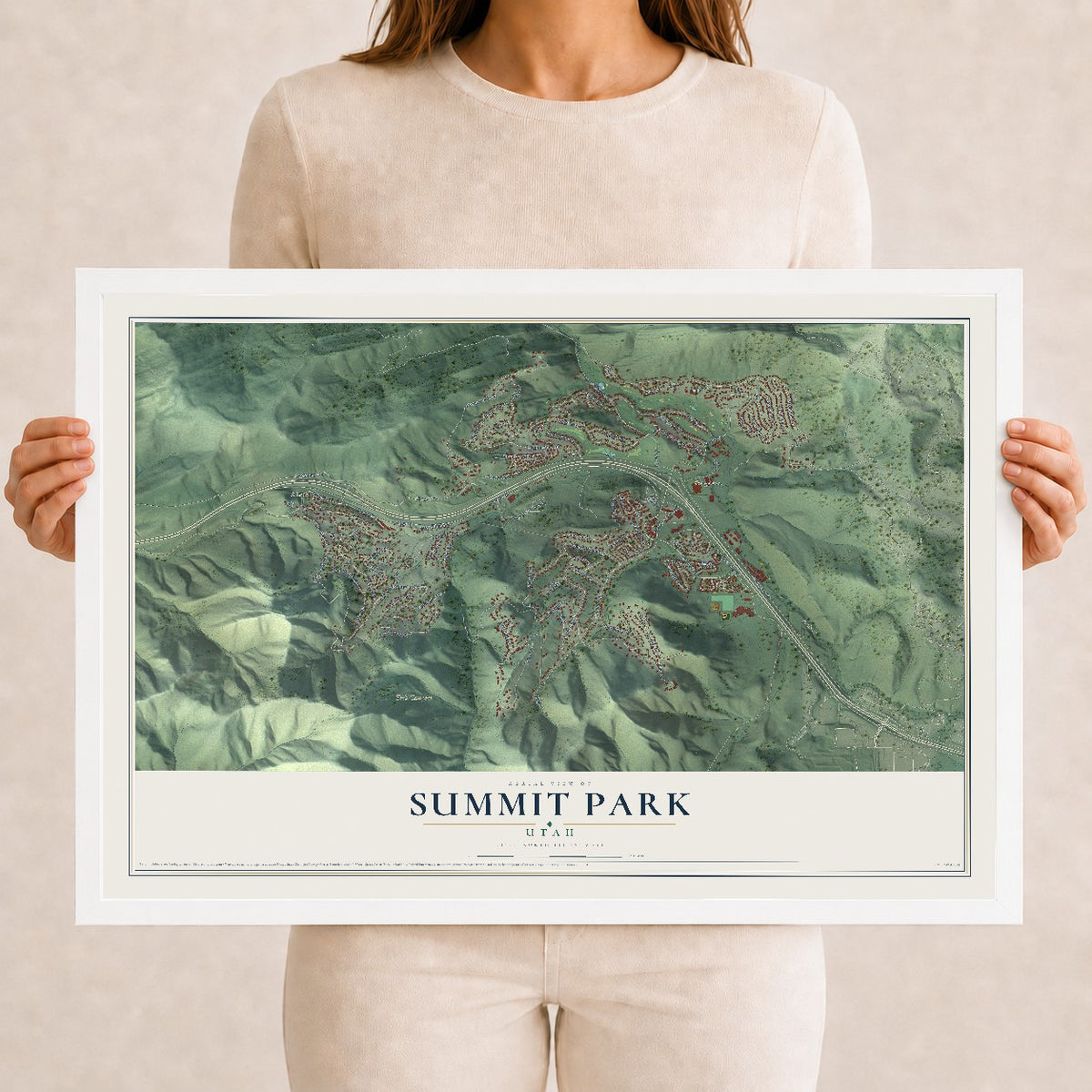 Map of Summit Park, Utah, 12 x 18 inch print in a white wood frame