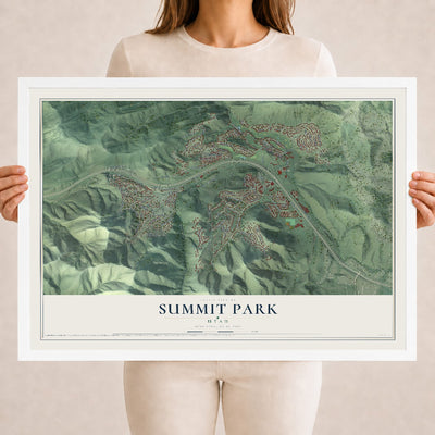 Map of Summit Park, Utah, 18 x 24 inch print in a white wood frame