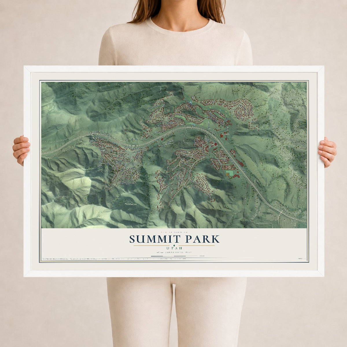 Map of Summit Park, Utah, 24 x 36 inch print in a white wood frame