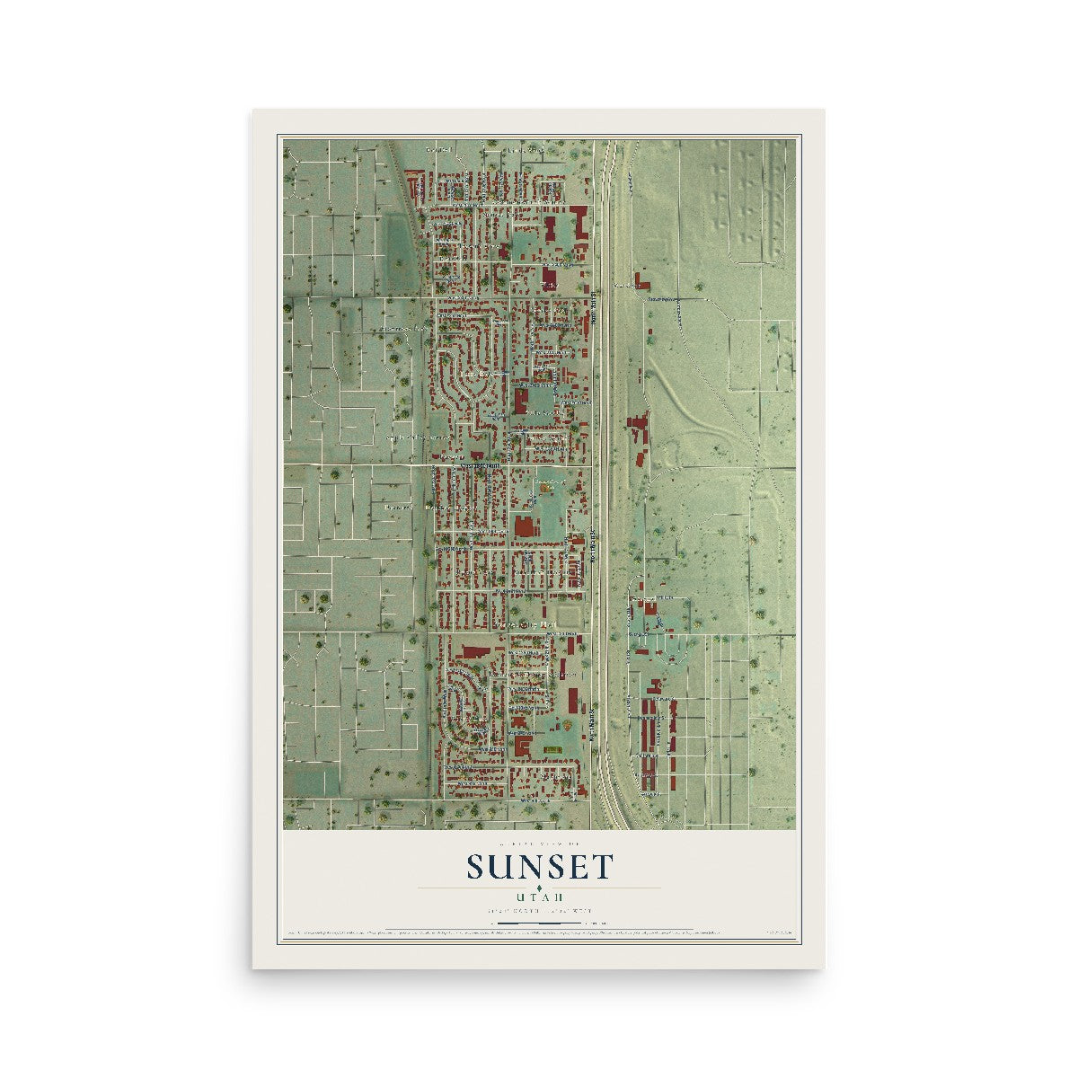 Map of Sunset, Utah, 12 x 18 inch unframed archival matte print