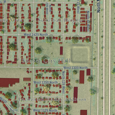 Second close-up of the map of Sunset, Utah print showing more streets and buildings