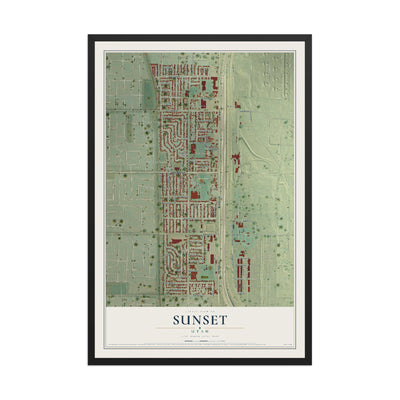 Map of Sunset, Utah, 12 x 18 inch print in a black wood frame