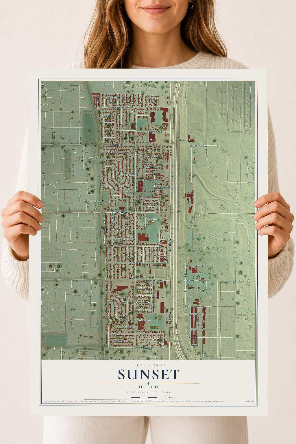 Map of Sunset, Utah, 18 x 24 inch unframed archival matte print
