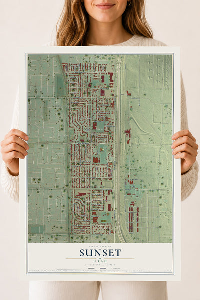 Map of Sunset, Utah, 18 x 24 inch unframed archival matte print