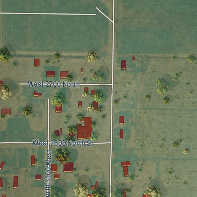 Close-up of the map of Sutherland, Utah print showing street and building detail
