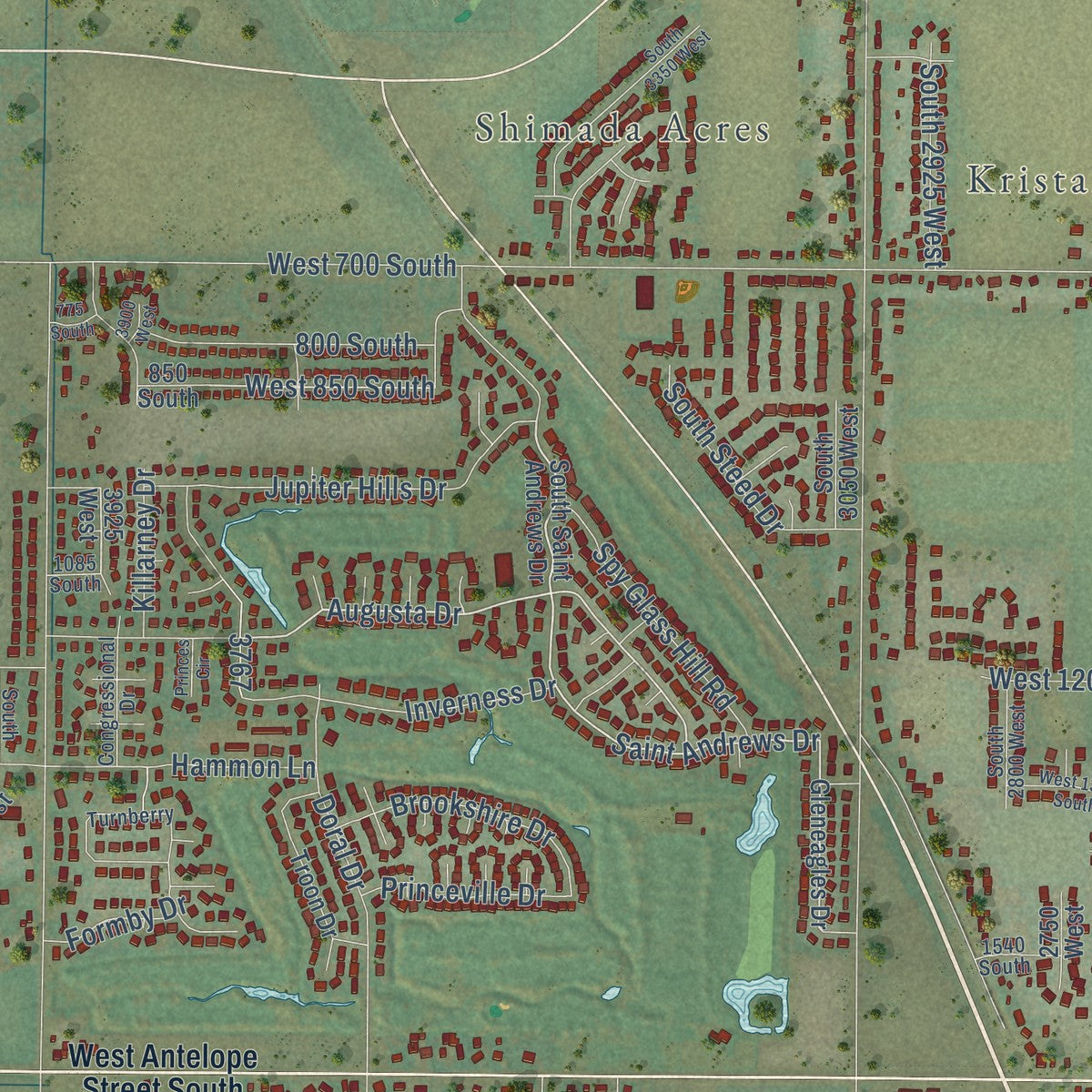 Second close-up of the map of Syracuse, Utah print showing more streets and buildings