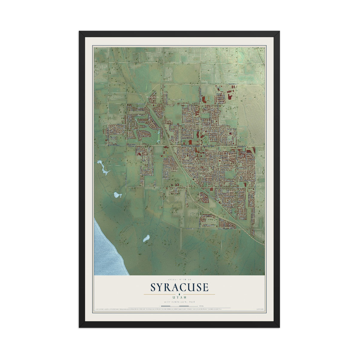 Map of Syracuse, Utah, 12 x 18 inch print in a black wood frame