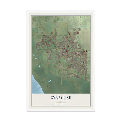 Map of Syracuse, Utah, 12 x 18 inch print in a white wood frame