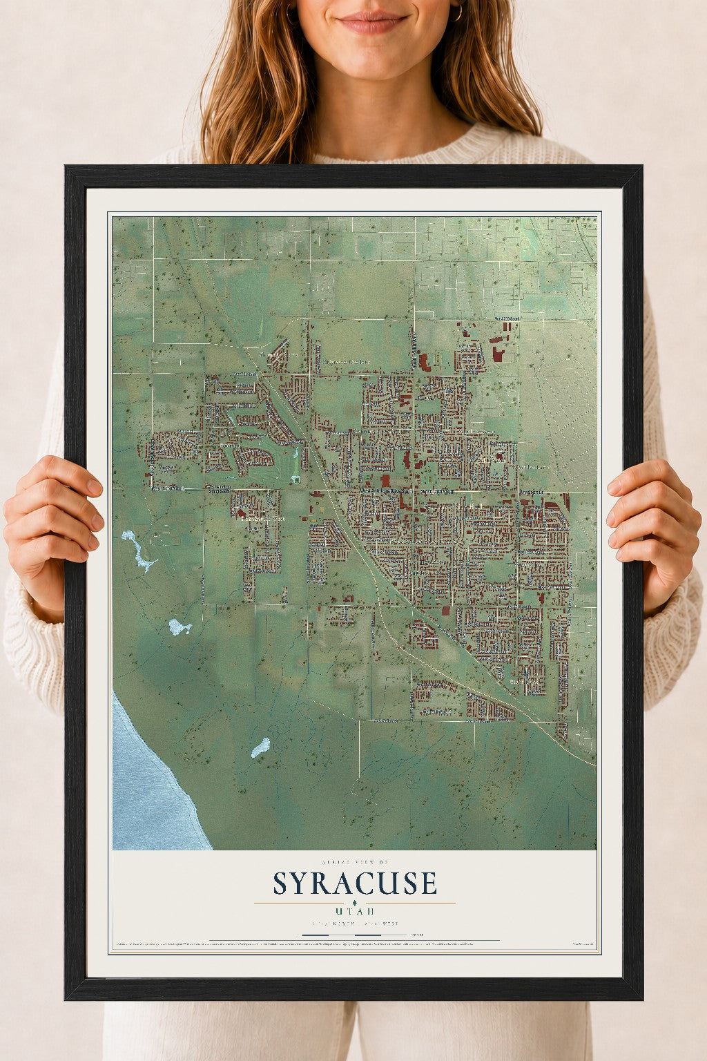 Map of Syracuse, Utah, 18 x 24 inch print in a black wood frame