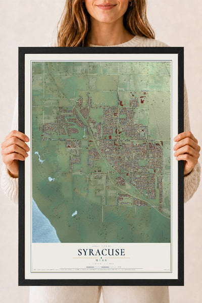 Map of Syracuse, Utah, 18 x 24 inch print in a black wood frame