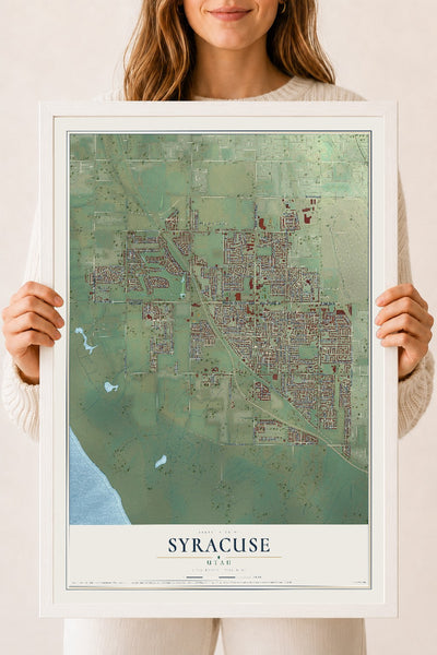 Map of Syracuse, Utah, 18 x 24 inch print in a white wood frame