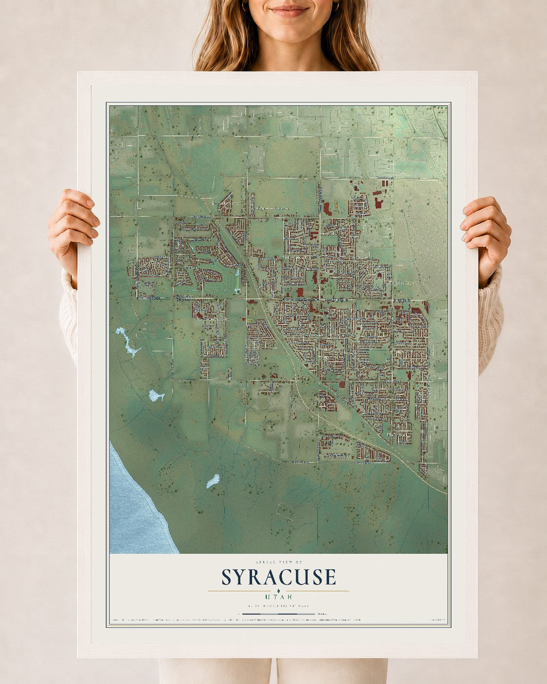Map of Syracuse, Utah, 24 x 36 inch print in a white wood frame