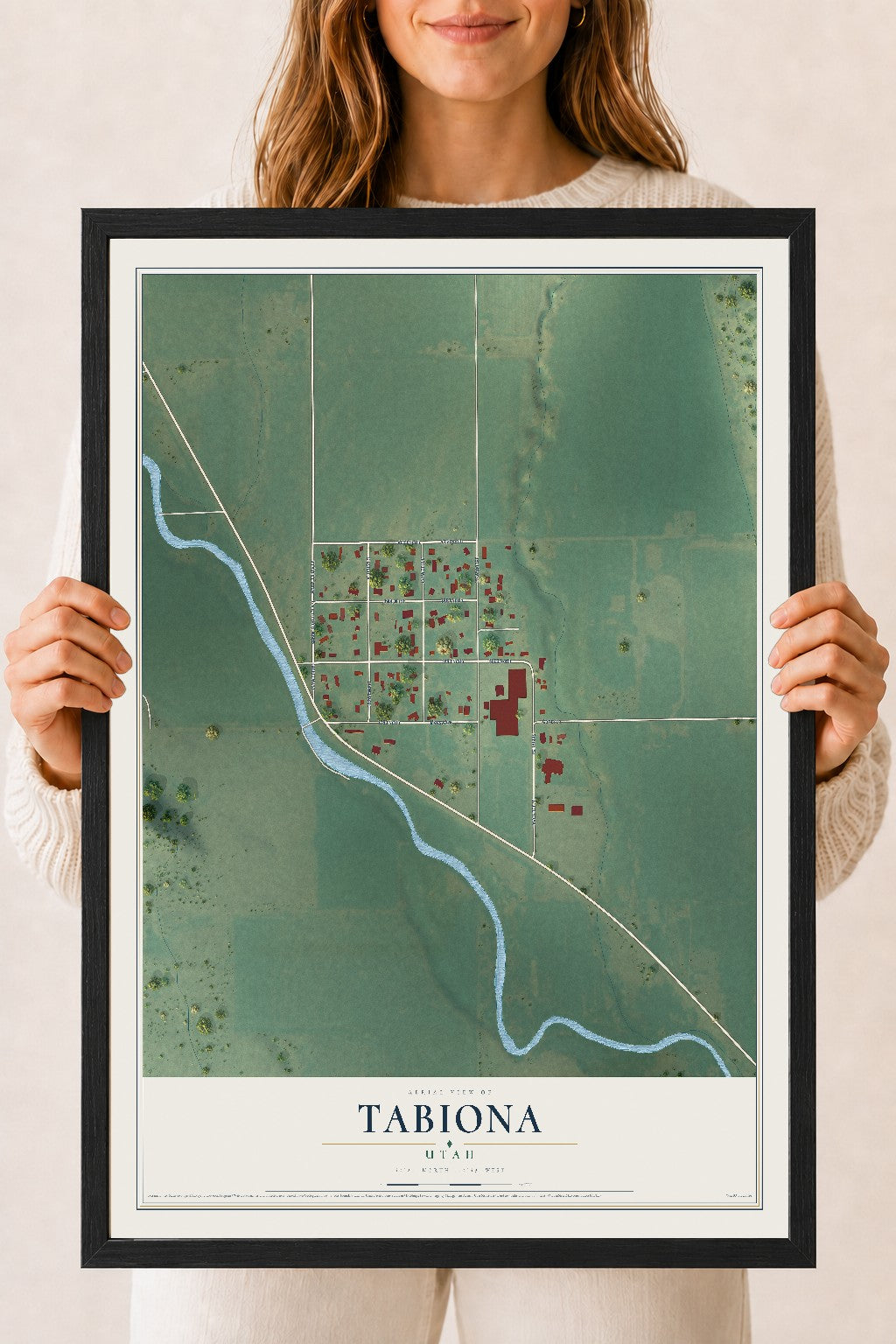 Map of Tabiona, Utah, 18 x 24 inch print in a black wood frame