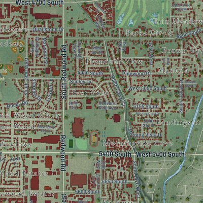 Second close-up of the map of Taylorsville, Utah print showing more streets and buildings
