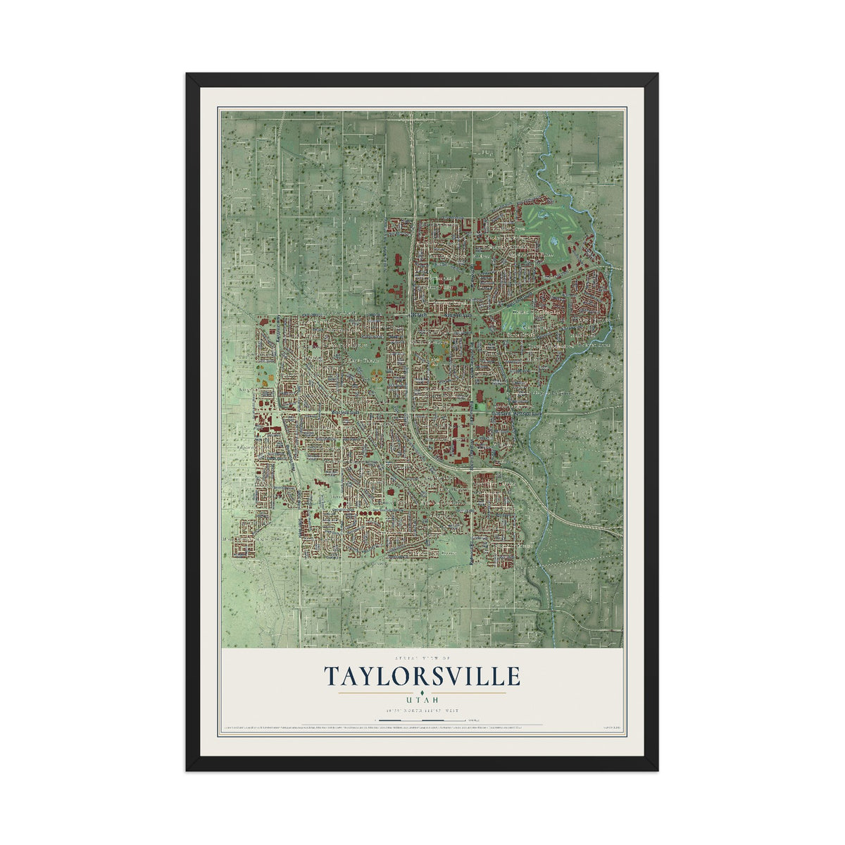 Map of Taylorsville, Utah, 12 x 18 inch print in a black wood frame