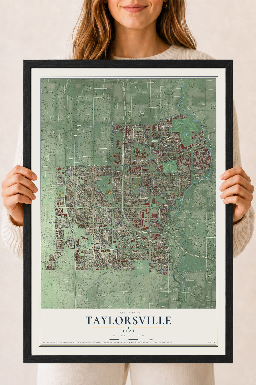 Map of Taylorsville, Utah, 18 x 24 inch print in a black wood frame