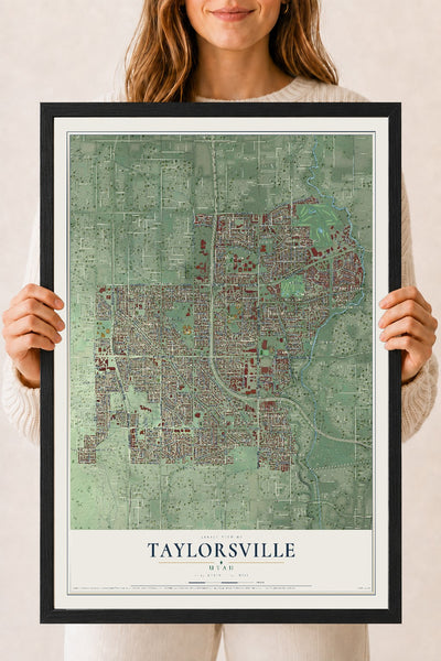 Map of Taylorsville, Utah, 18 x 24 inch print in a black wood frame