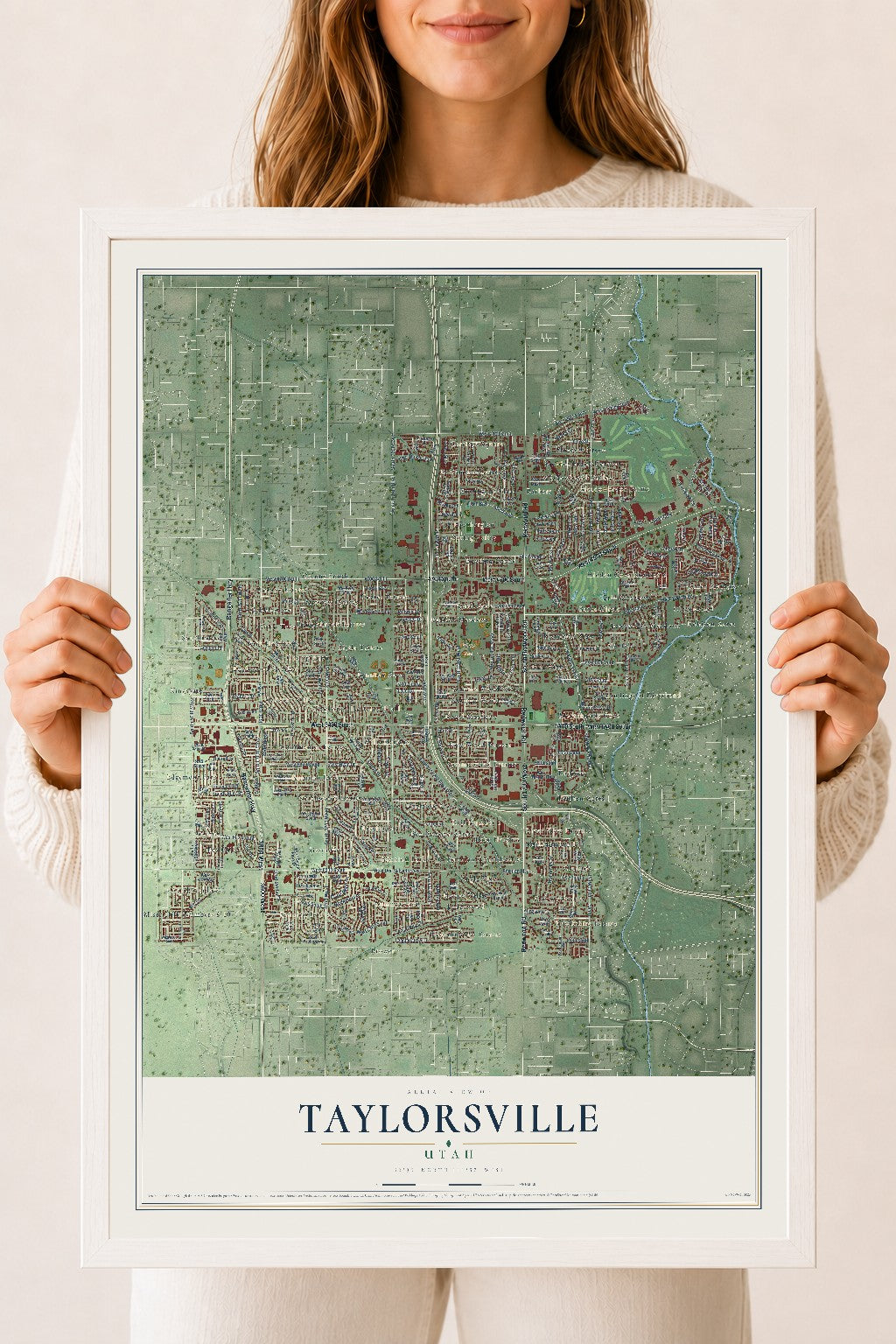 Map of Taylorsville, Utah, 18 x 24 inch print in a white wood frame
