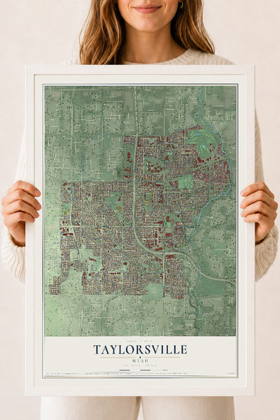 Map of Taylorsville, Utah, 18 x 24 inch print in a white wood frame