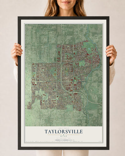 Map of Taylorsville, Utah, 24 x 36 inch print in a black wood frame