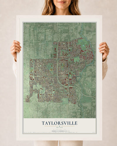 Map of Taylorsville, Utah, 24 x 36 inch print in a white wood frame