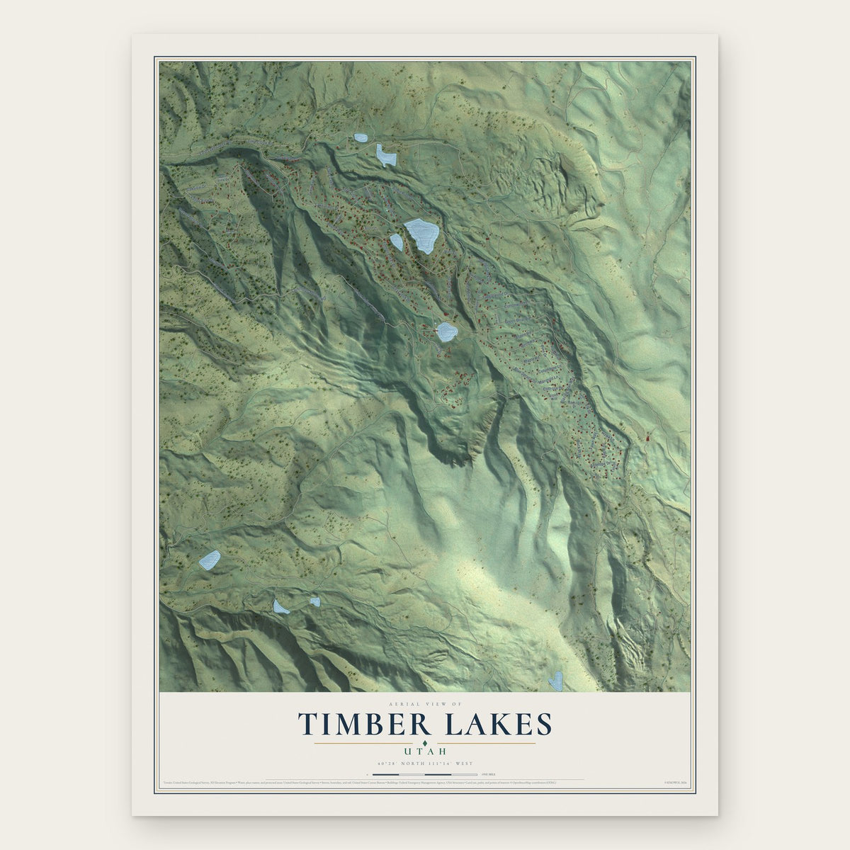 Timber Lakes, Utah map print, the full design