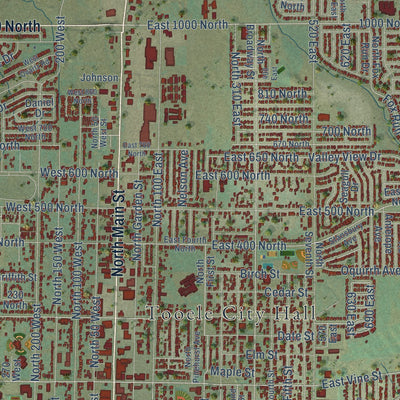 Close-up of the map of Tooele, Utah print showing street and building detail