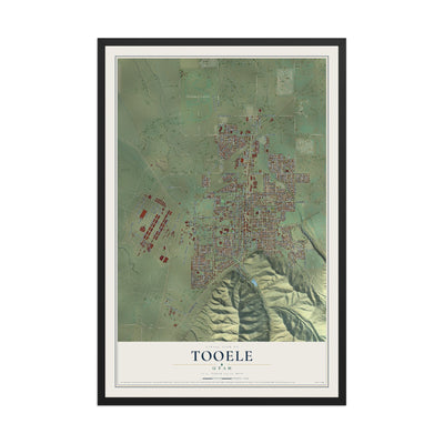 Map of Tooele, Utah, 12 x 18 inch print in a black wood frame