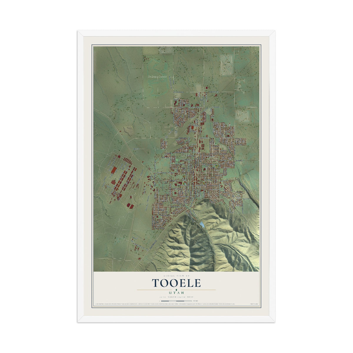 Map of Tooele, Utah, 12 x 18 inch print in a white wood frame