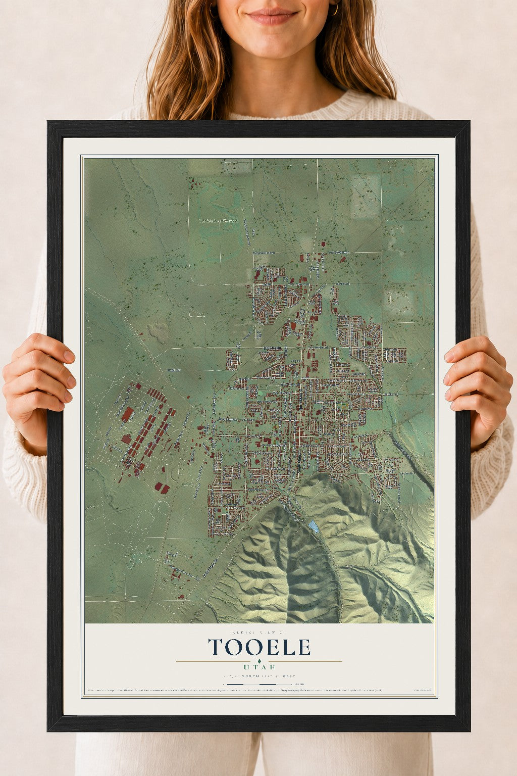 Map of Tooele, Utah, 18 x 24 inch print in a black wood frame